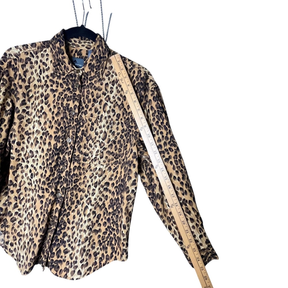 Vintage Lizwear Petite Leopard Print Button Down Shirt Women Medium Rocker Retro - Picture 6 of 8